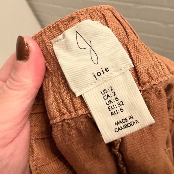 Revolve x Joie Shorts High waisted Linen Lyocell Mustard/Brown/Cinnamon 2 - Picture 9 of 10